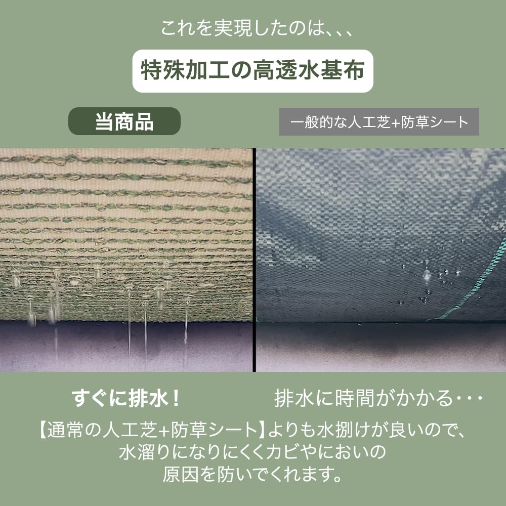 Amazon | タンスのゲン 人工芝【防草シート不要＆水はけ約4倍】1m×10m