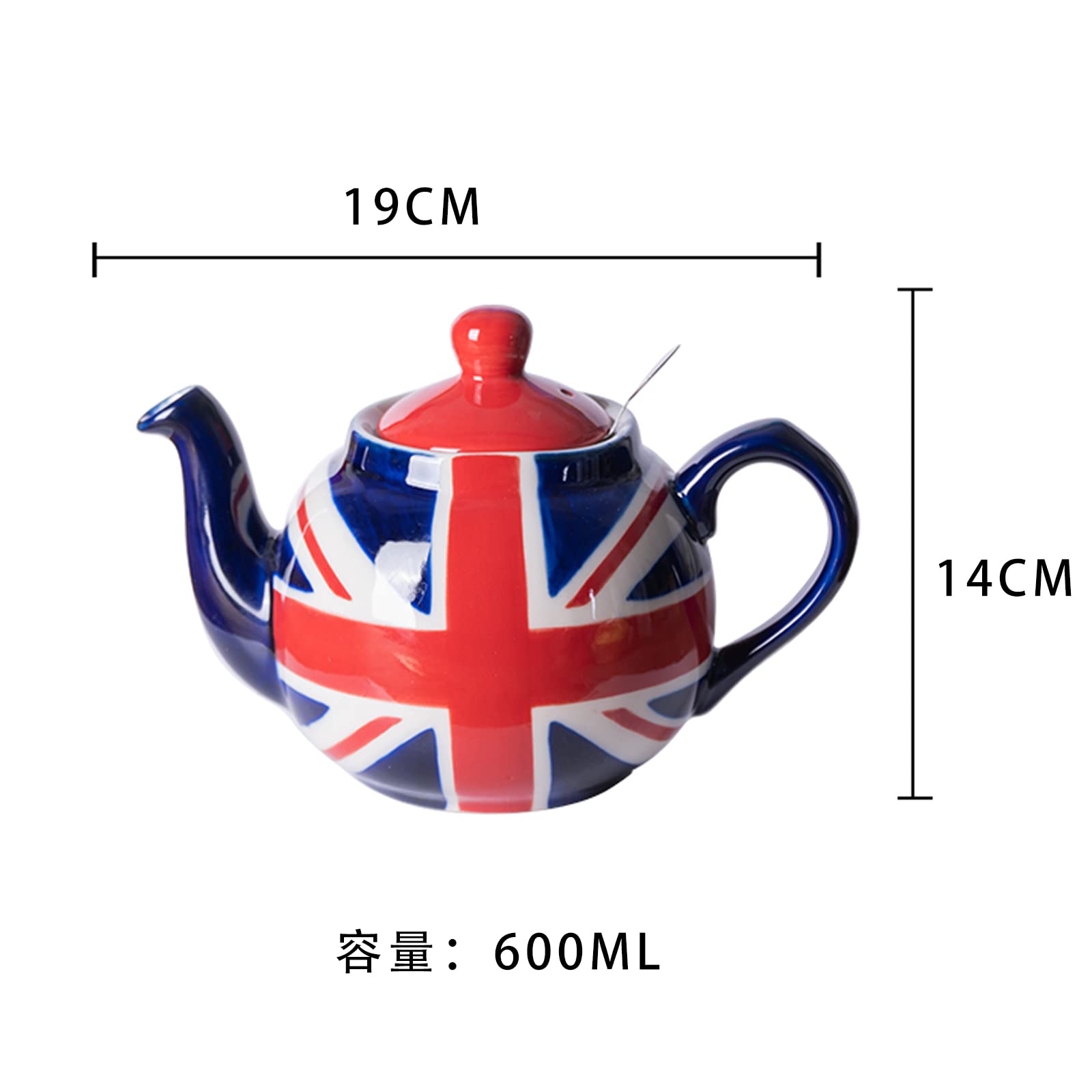 London Pottery Teapot with Infuser,Ceramic,Hand Painted Union Jack