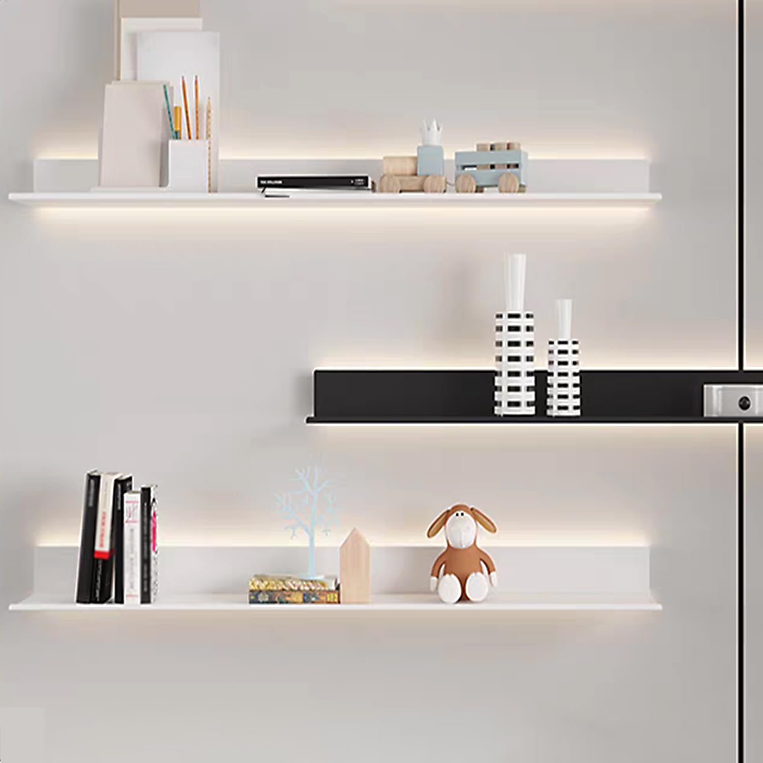 Amazon｜DHYBDZ 1個の金属製フローティングウォールシェルフ、LED