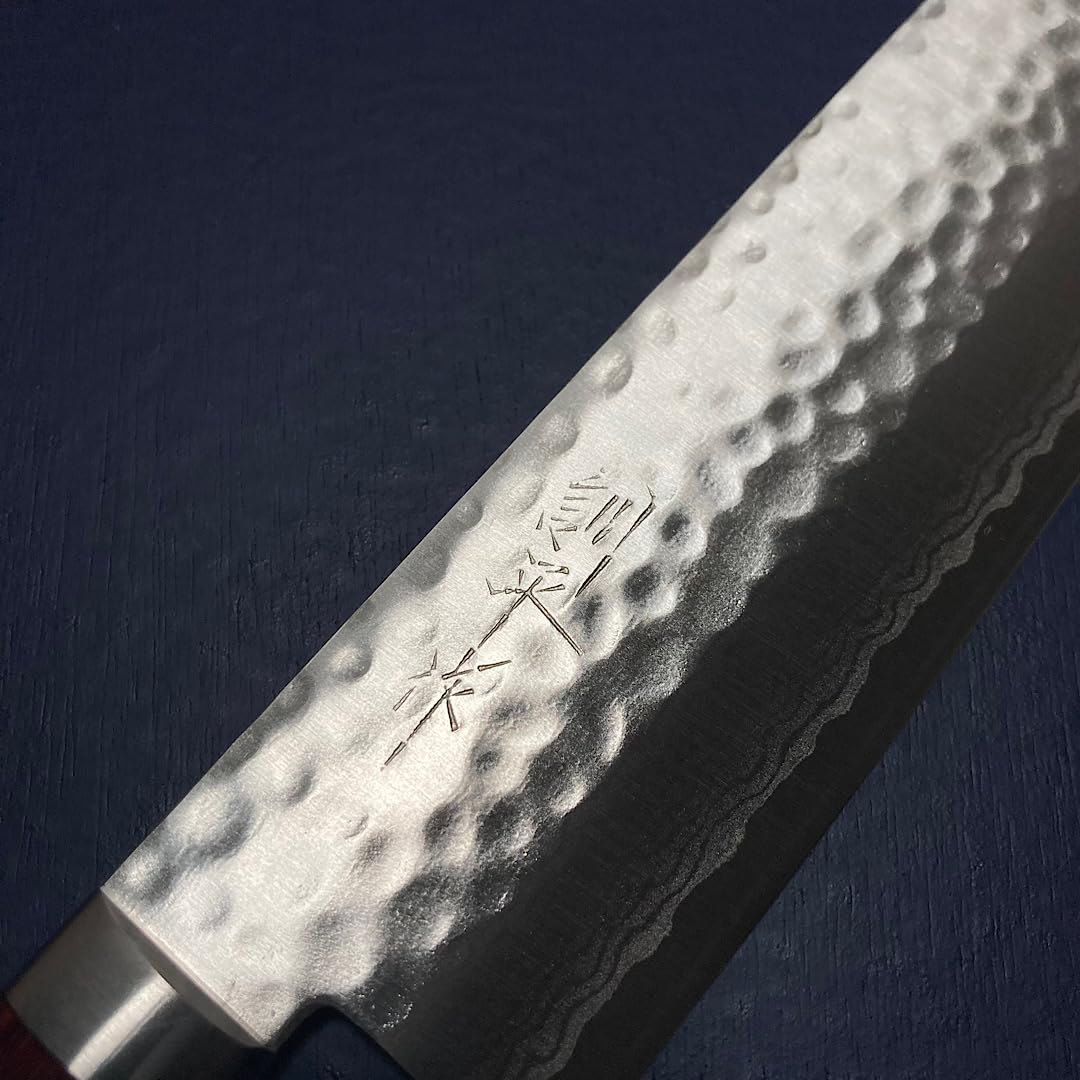 Amazon | 訓平作 三徳包丁 赤柄 刻流 槌目 ダマスカス V金10号 越前