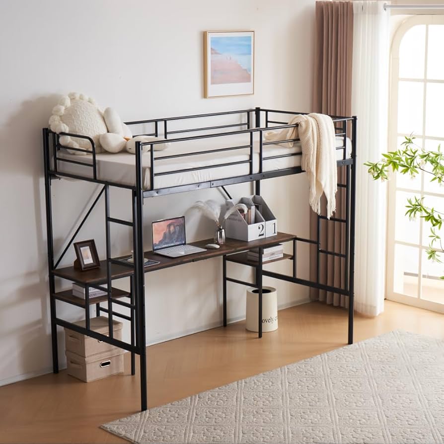 Amazon｜システムベット ロフトベッド シングル デスク付き ラック棚