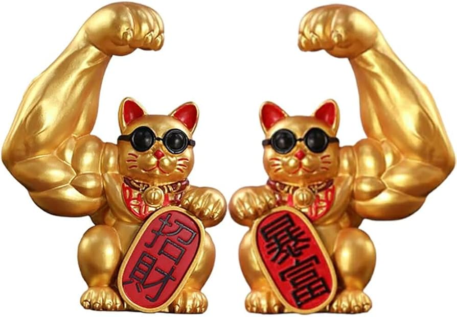 Amazon.co.jp: [AiO JAPAN] 風水 置物 マッスル 招き猫 ゴールド 2体