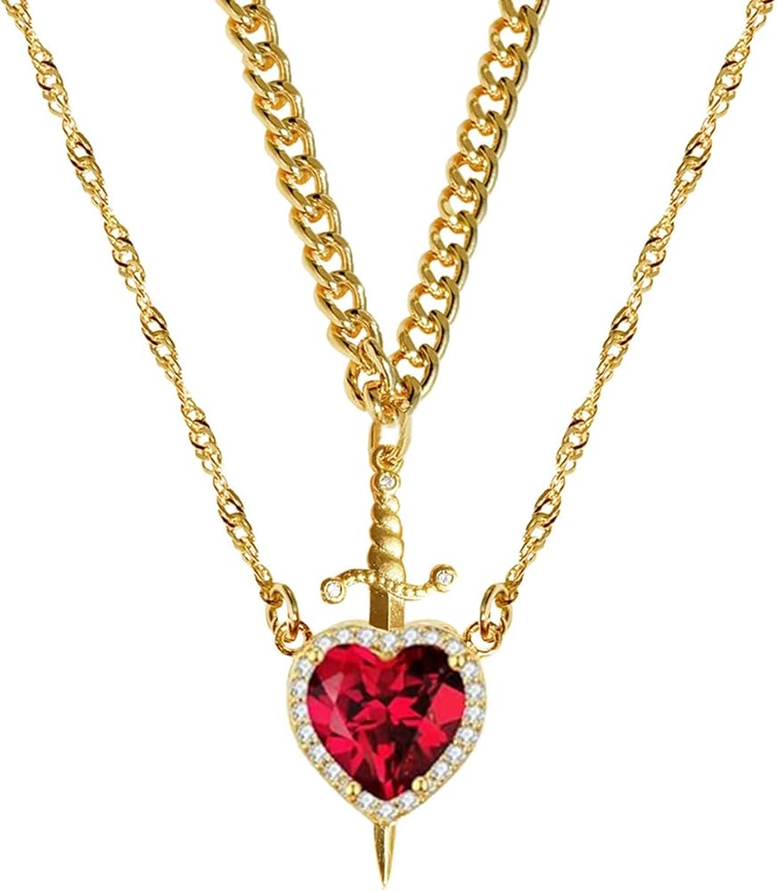 Jemant Heart Sword Necklace For Couples Him And Her Gold Silver