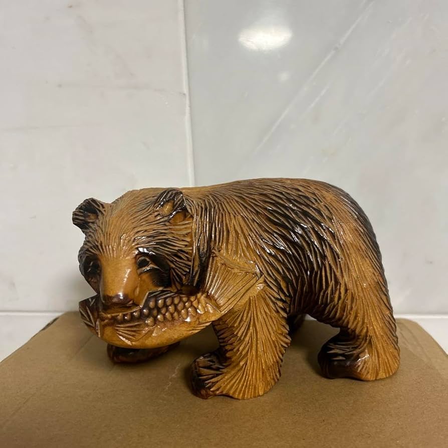 Amazon.co.jp: 日本 工芸品 熊 北海道 有名 名物 クマ 魚 木彫り