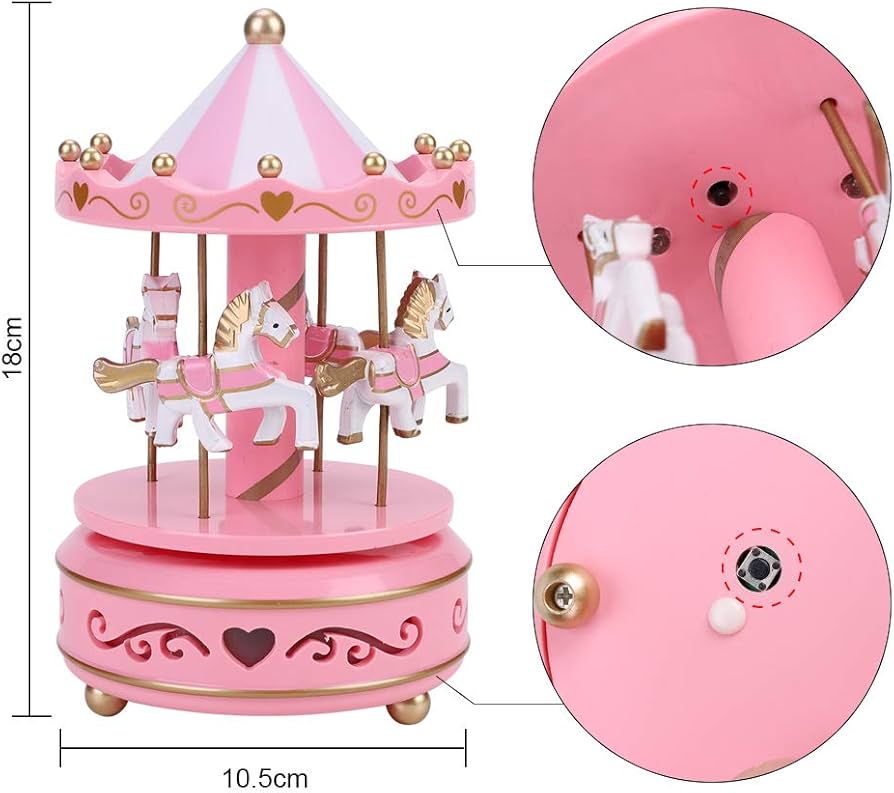 Amazon | メリーゴーランド ライト付き 回転木馬 木製 音楽ボックス