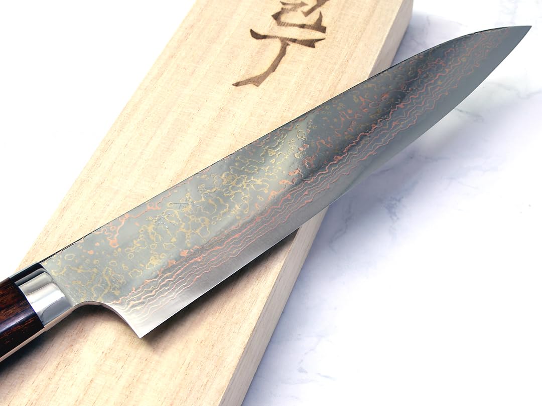 Amazon | 佐治武士作 V金10号W有色ダマスカス 牛刀240 アイアンウッド