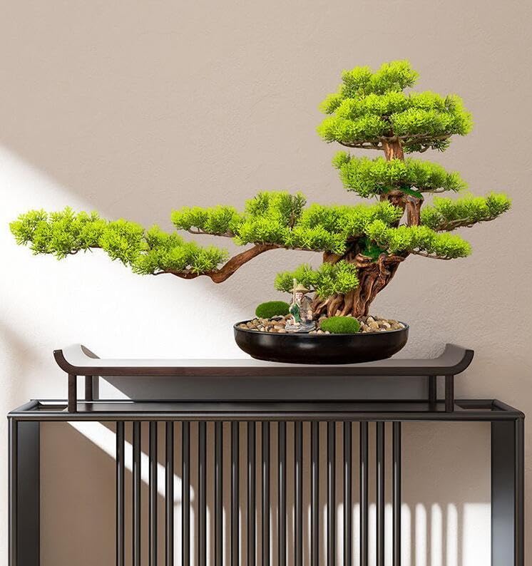 Amazon.co.jp: 上質 再入荷 インテリアグリーン 高級模造迎客松盆栽