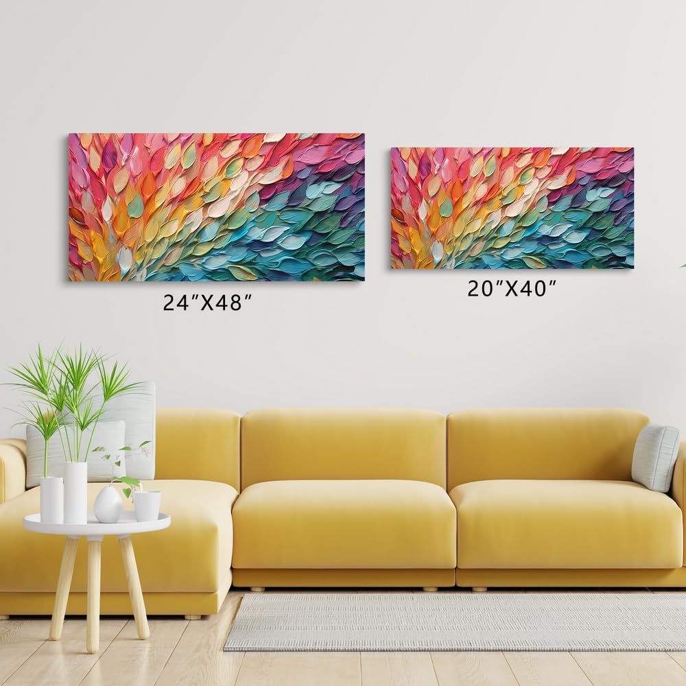 Amazon.co.jp: キャンバス上の抽象的な羽の油絵、カラフルな