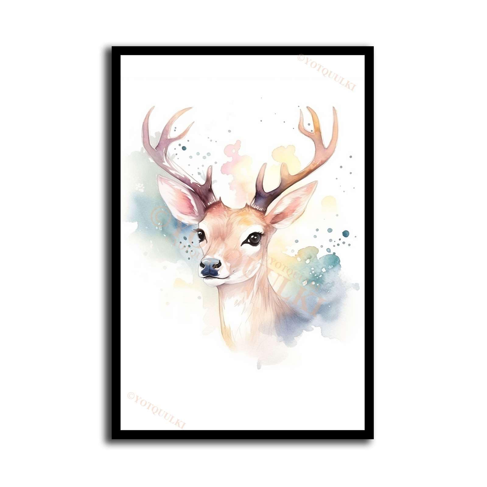 Amazon.co.jp: YOTQUULKI キャンバスプリントポスター 鹿 水彩プリント
