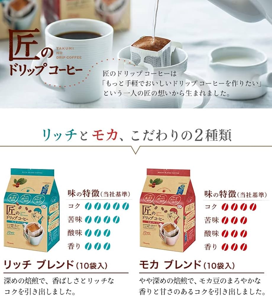 Amazon.co.jp: 片岡物産 匠のドリップコーヒー リッチ & モカ アソート