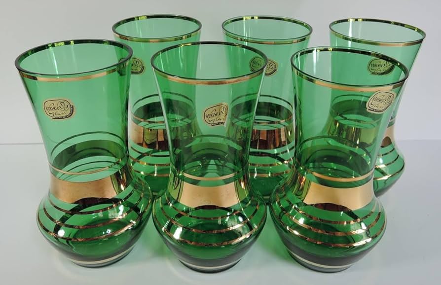 Amazon.co.jp: Z26 ボヘミア グラス グリーンガラス 金彩 6個 チェコ