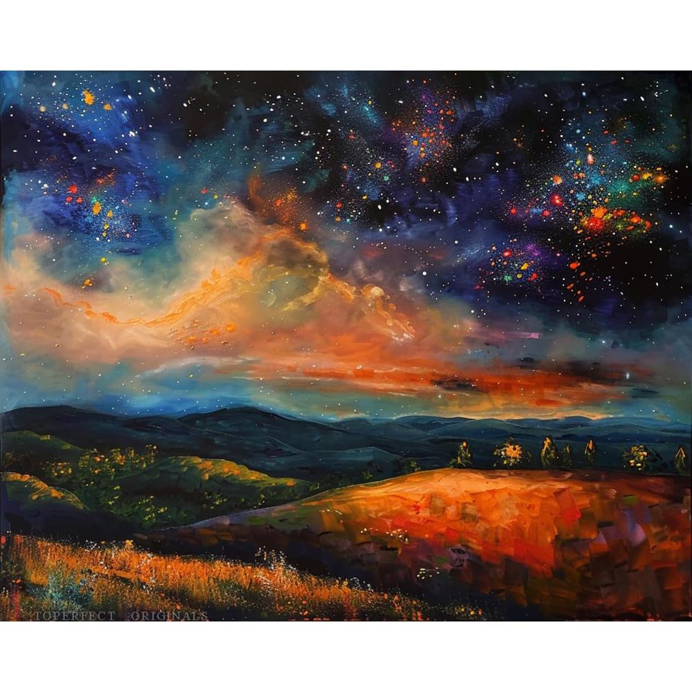 Amazon.co.jp: 30 大型オリジナルアート 夜の星空の風景画 キャンバス