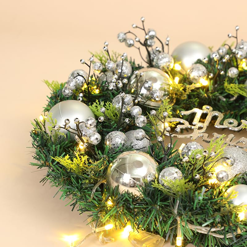 Amazon.co.jp: SCLYX クリスマスリース 玄関ドア用 北欧風 シルバー