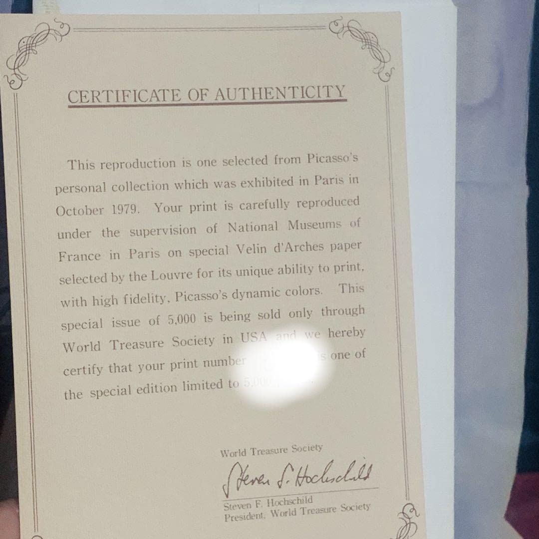 Amazon.co.jp: ピカソ複製画証明書付き世界限定5,000部 ピエロに扮した