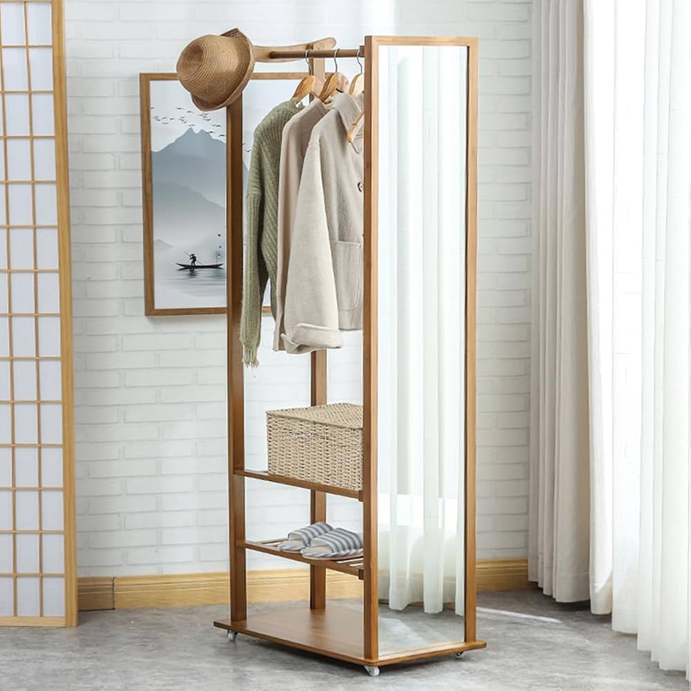 Amazon｜JOOHY ハンガーラック ミラー付き 姿見 全身鏡 回転ミラー