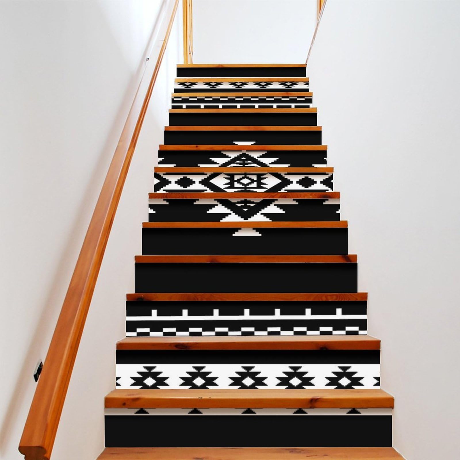Amazon.co.jp: 階段用ステッカー オルテガ柄 幾何学模様 白黒 ウォール
