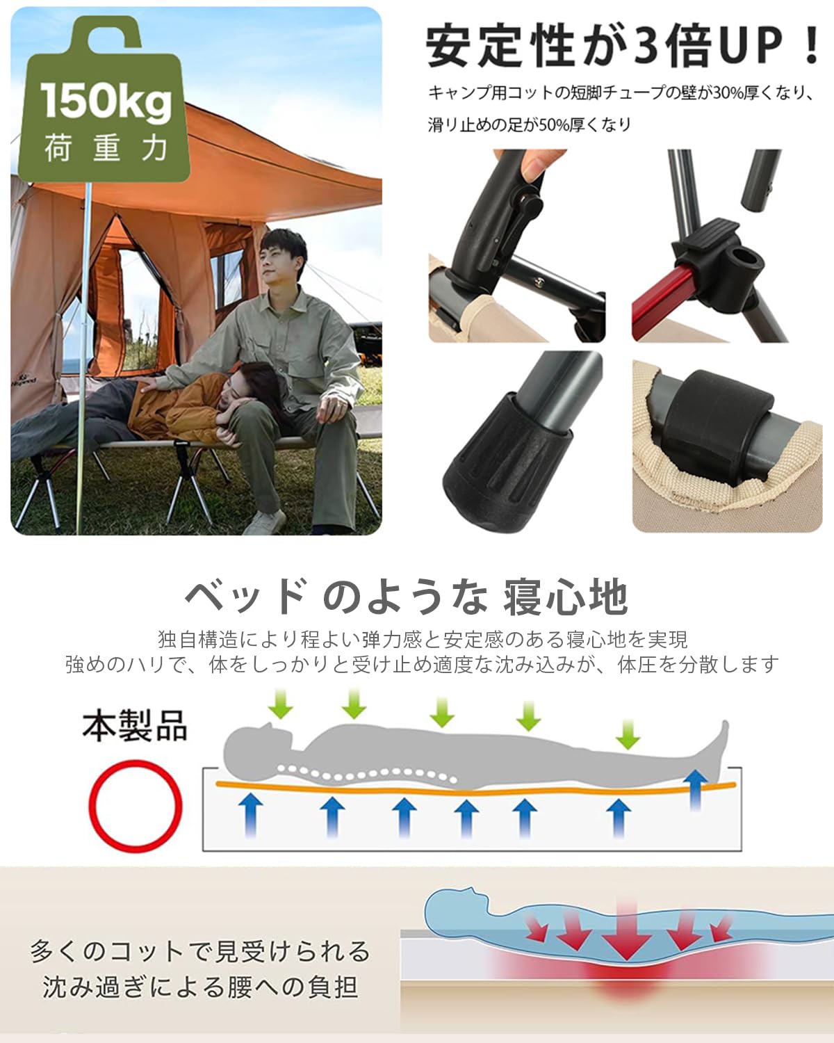 Amazon.co.jp: ベッド キャンプコット 折りたたみ式 2WAYS 高低兼用