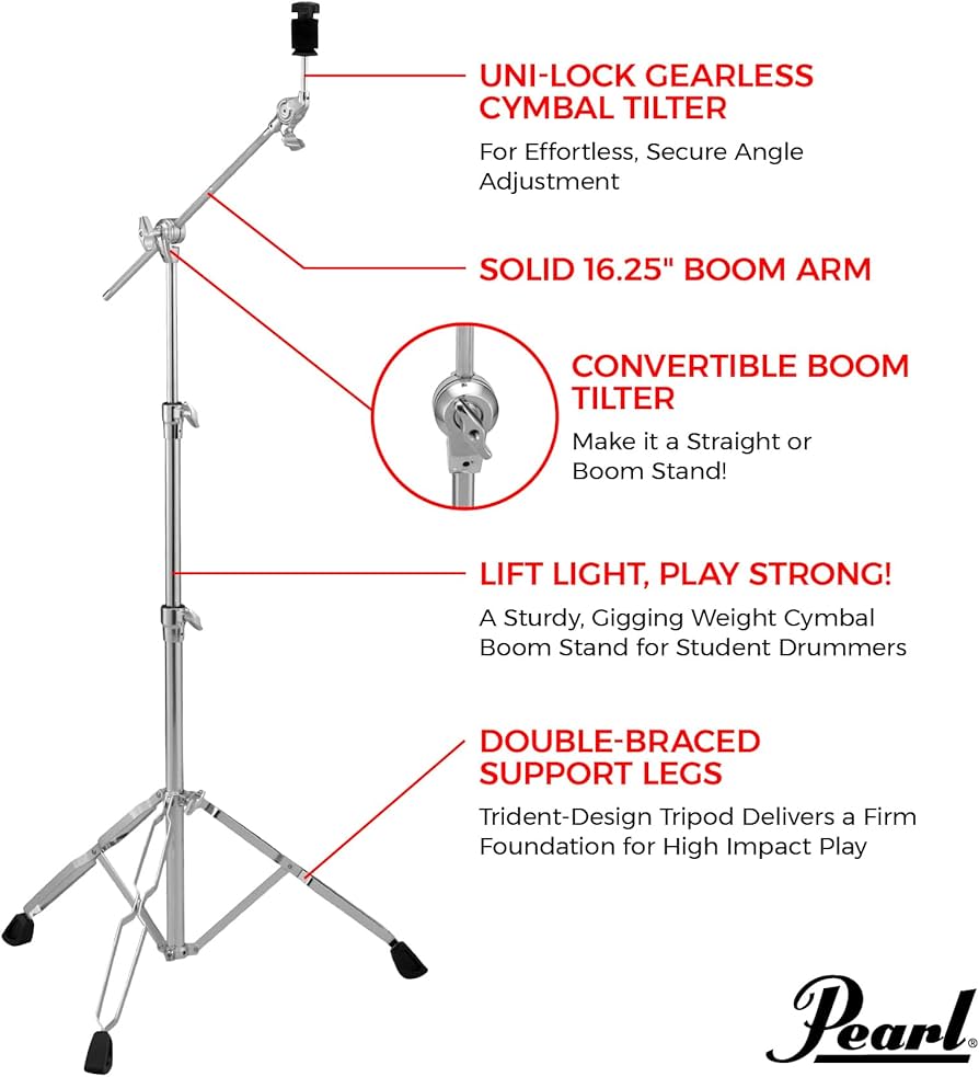 Amazon.com: Pearl BC830 Double-Braced Cymbal Boom Stand, Medium