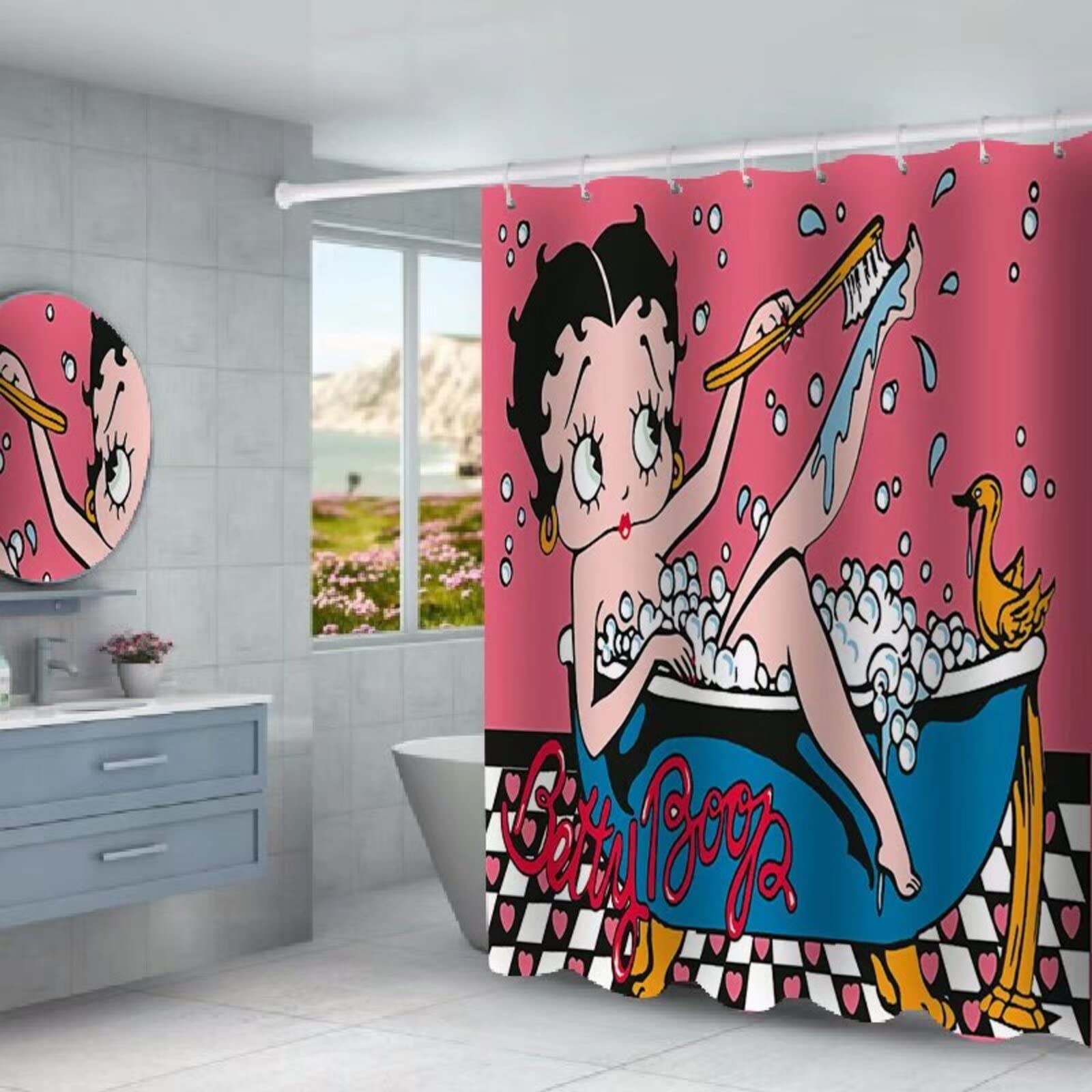 Amazon｜Palglg ベティ・ブープ4点バスセット シャワーカーテンセット