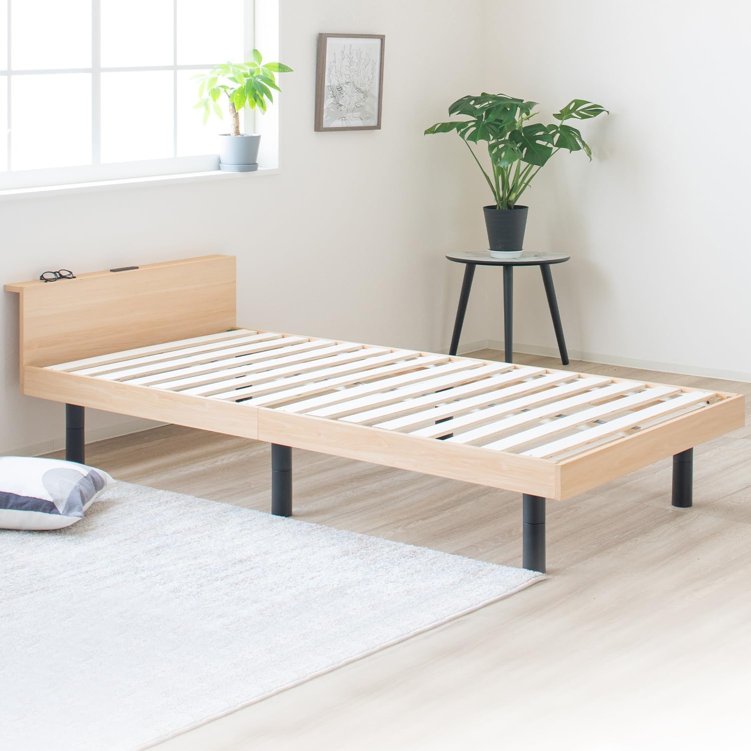 Amazon｜ベッド 宮付き ベッドフレーム 宮棚付き シングルベッド 木製