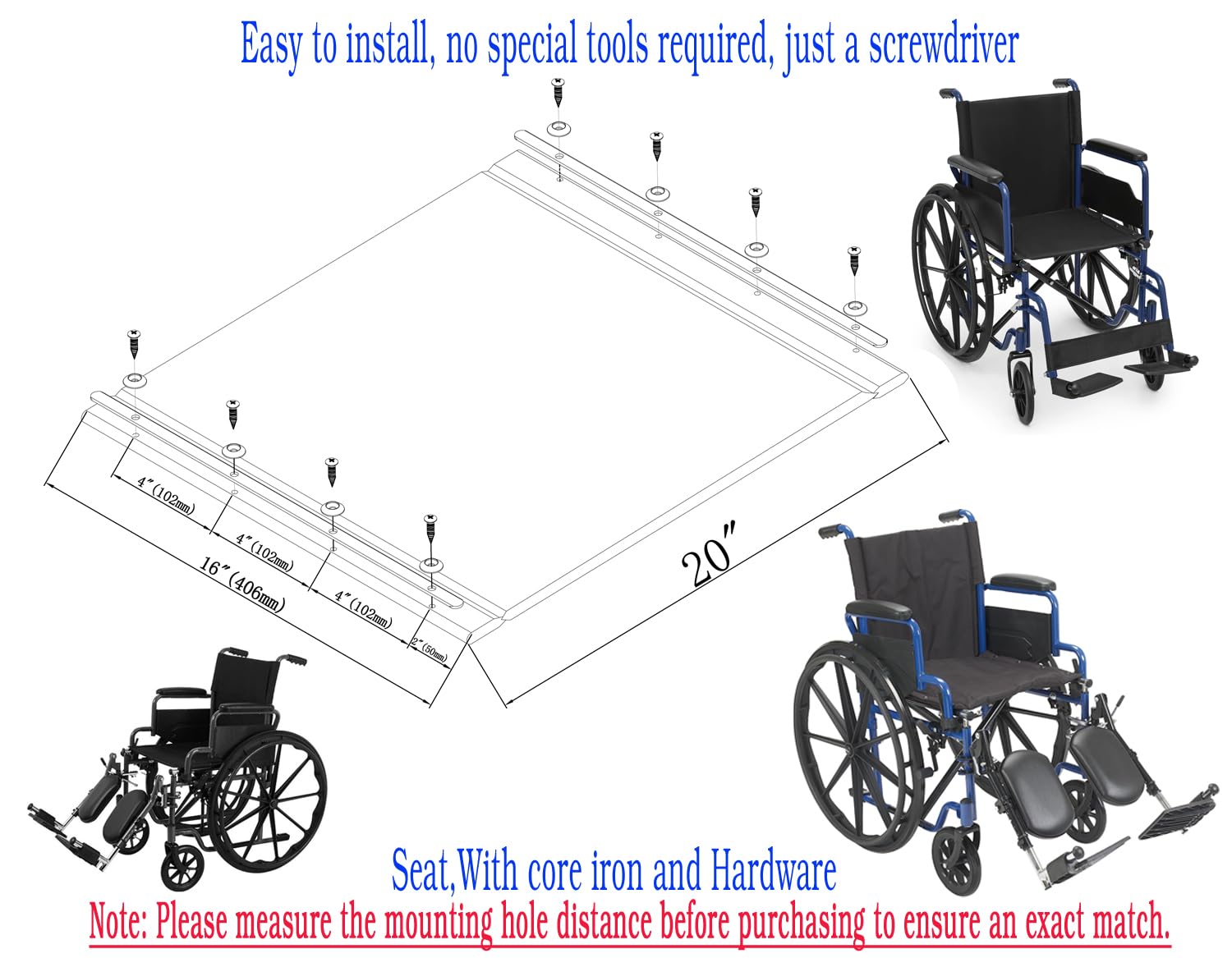 Amazon.com: Blue Streak Wheelchair 20 Inch Seat Replacement, 20x16