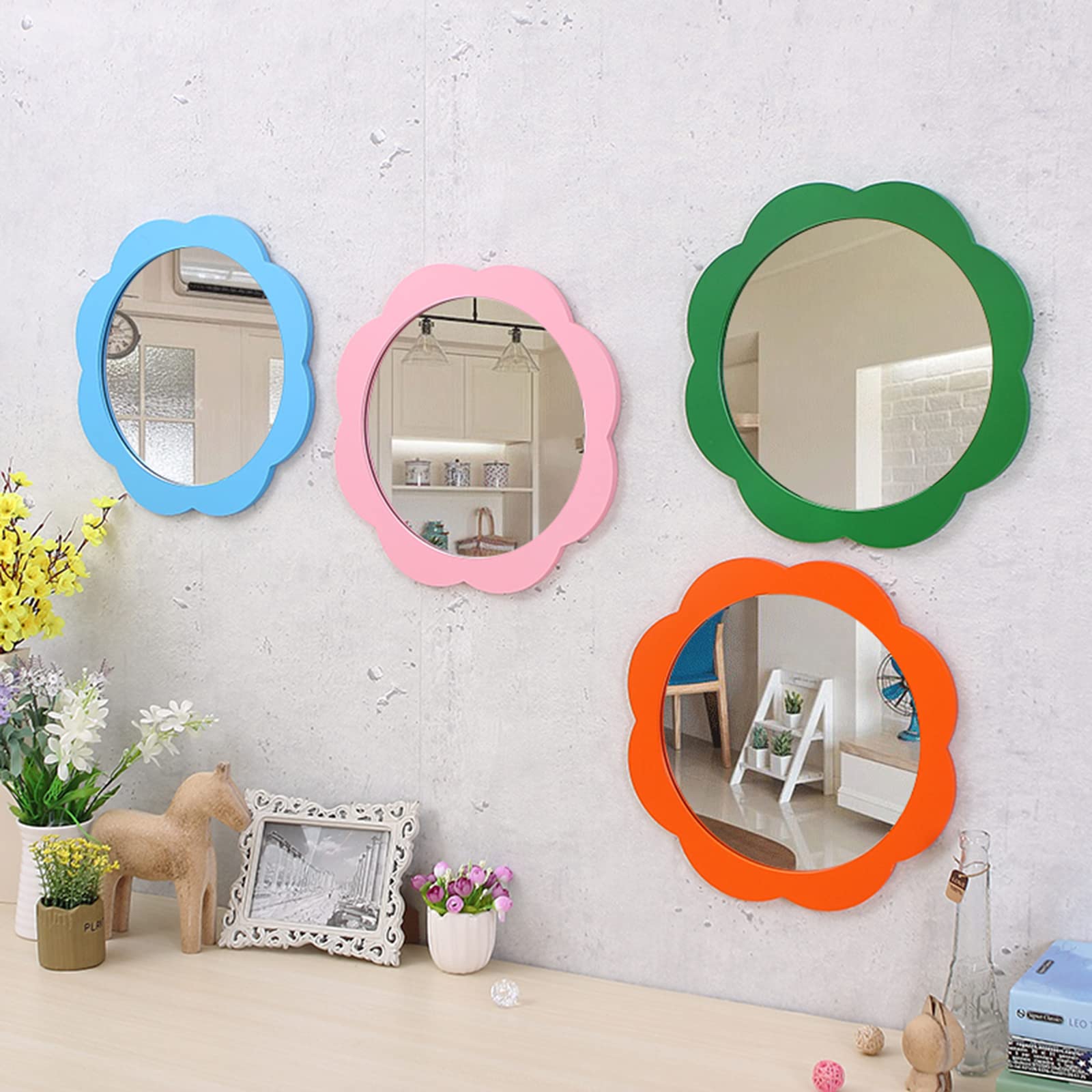 Amazon.co.jp: 壁掛け鏡、 木製フレーム 花の形 ウォールミラー 子供