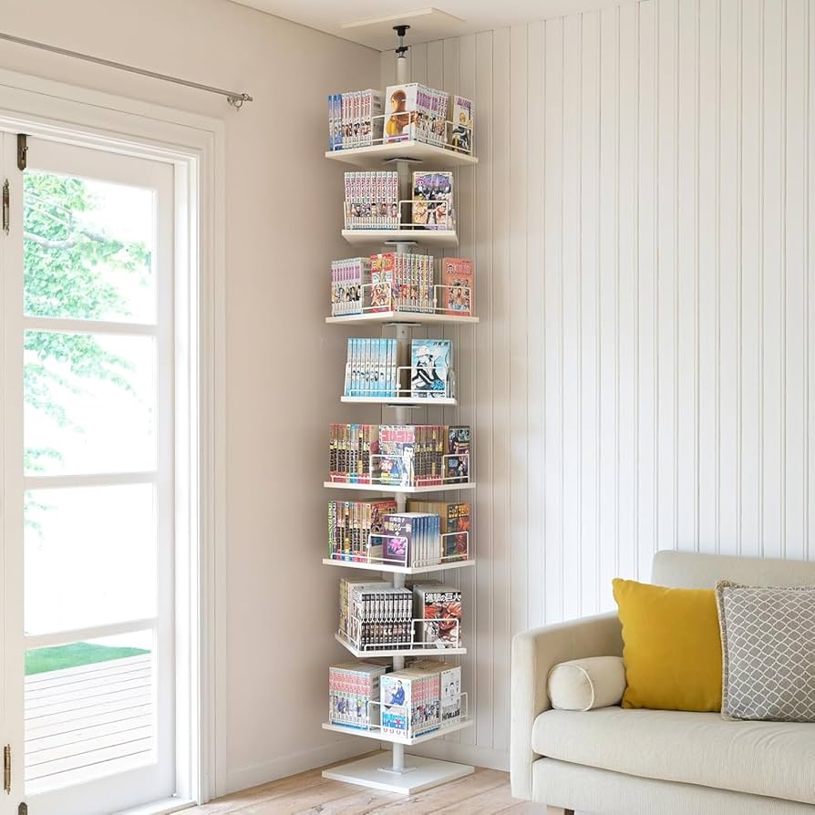 Amazon｜突っ張り 回転式本棚 大容量 全体耐荷重 120kg 省スペース 8