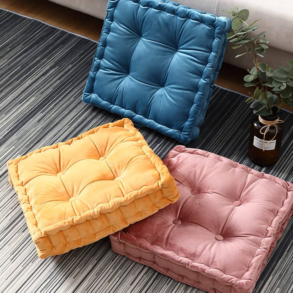 Wadser Tufted Velvet Floor Cushion, Square Thick Seating Cushion
