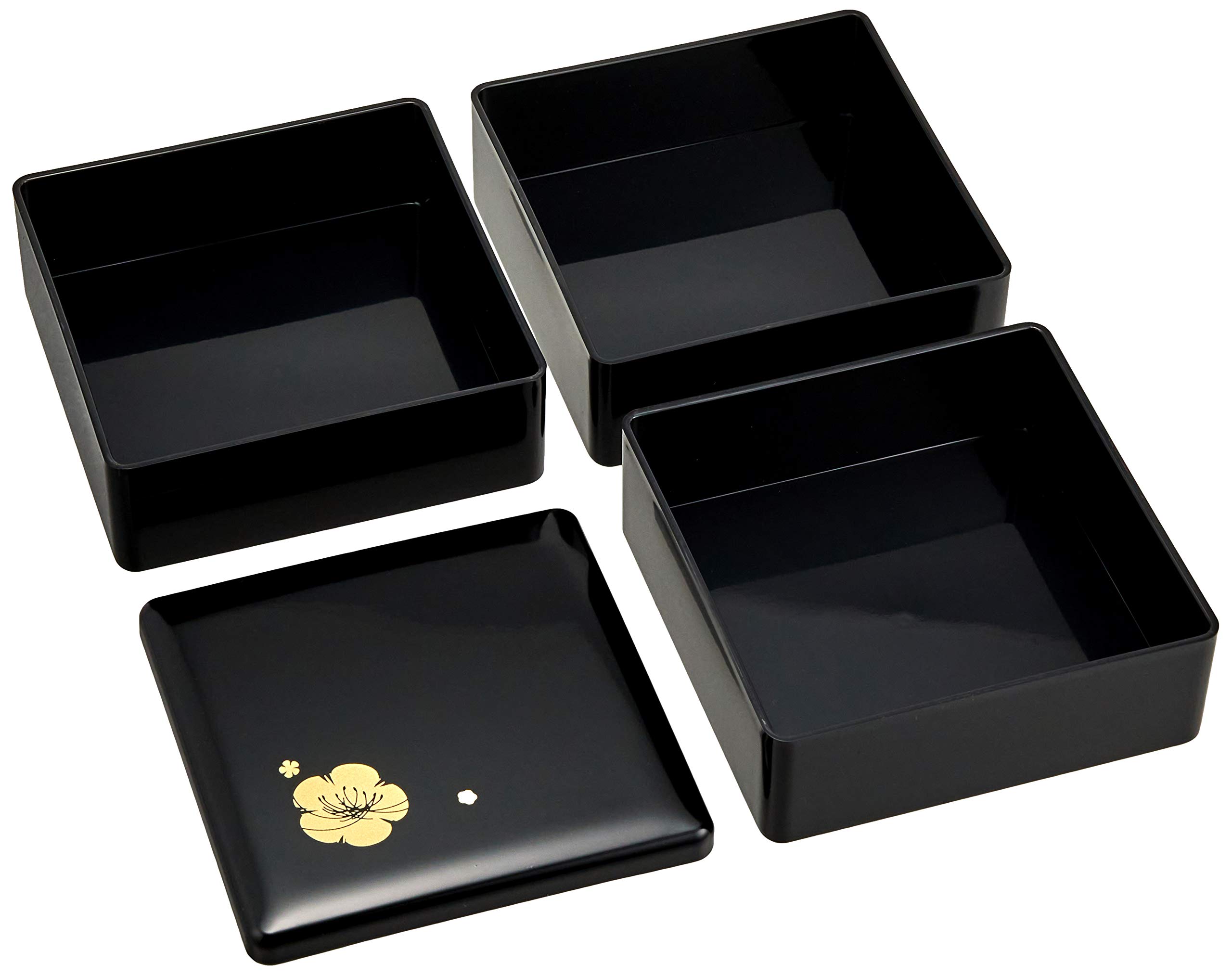 Amazon｜若泉漆器 3段重箱 4寸重 黒 梅花(内黒) H-155-75-A｜重箱