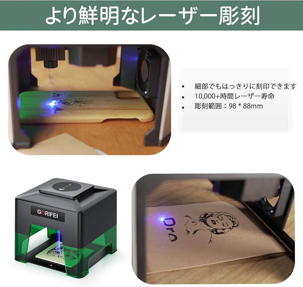 Amazon.co.jp: 【令和4年】レーザー彫刻機 黒いレーザー刻印機GORIFEI