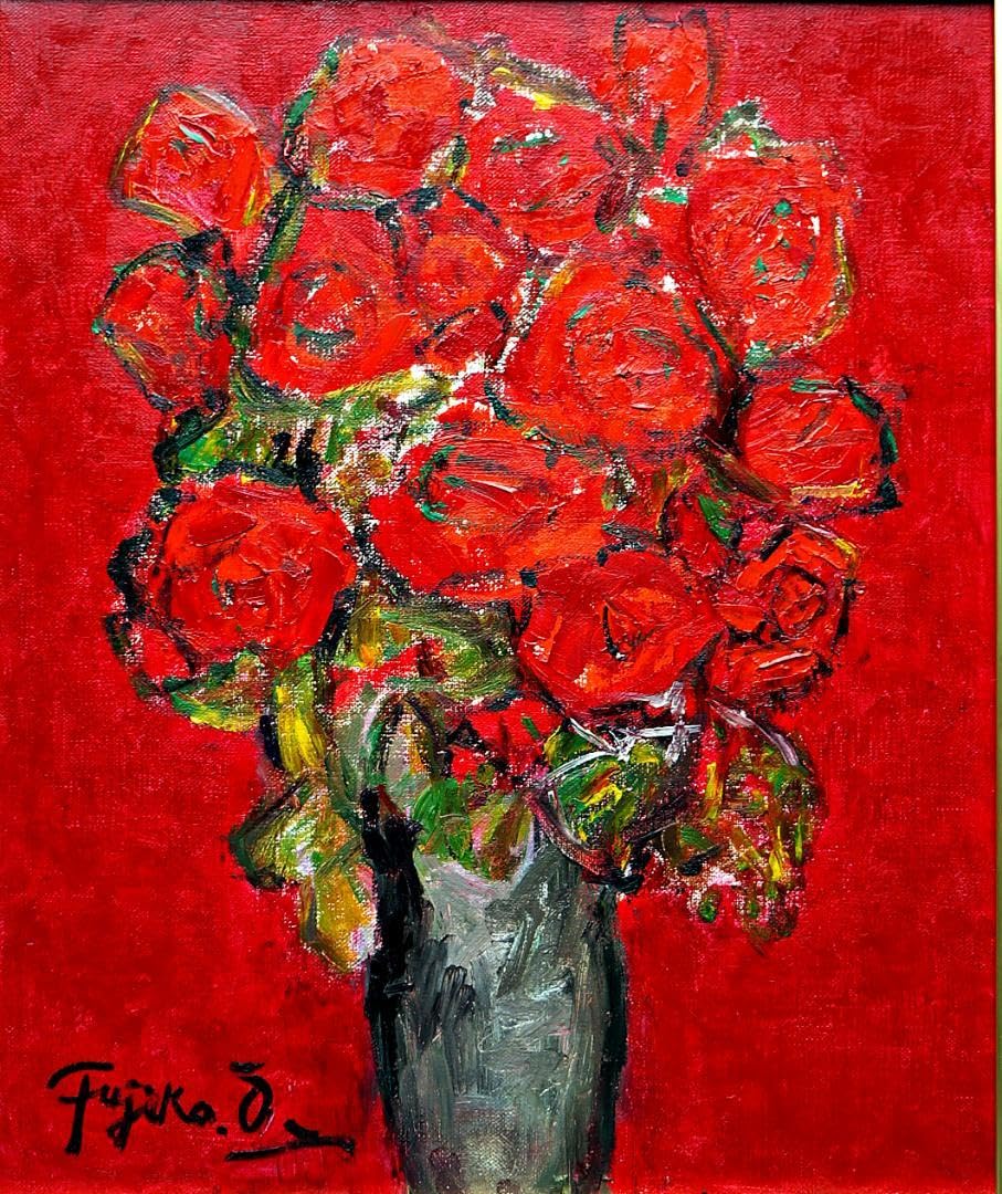 Amazon.co.jp: 大澤扶二子□赤い薔薇□バラ□絵画□真作保障□額装