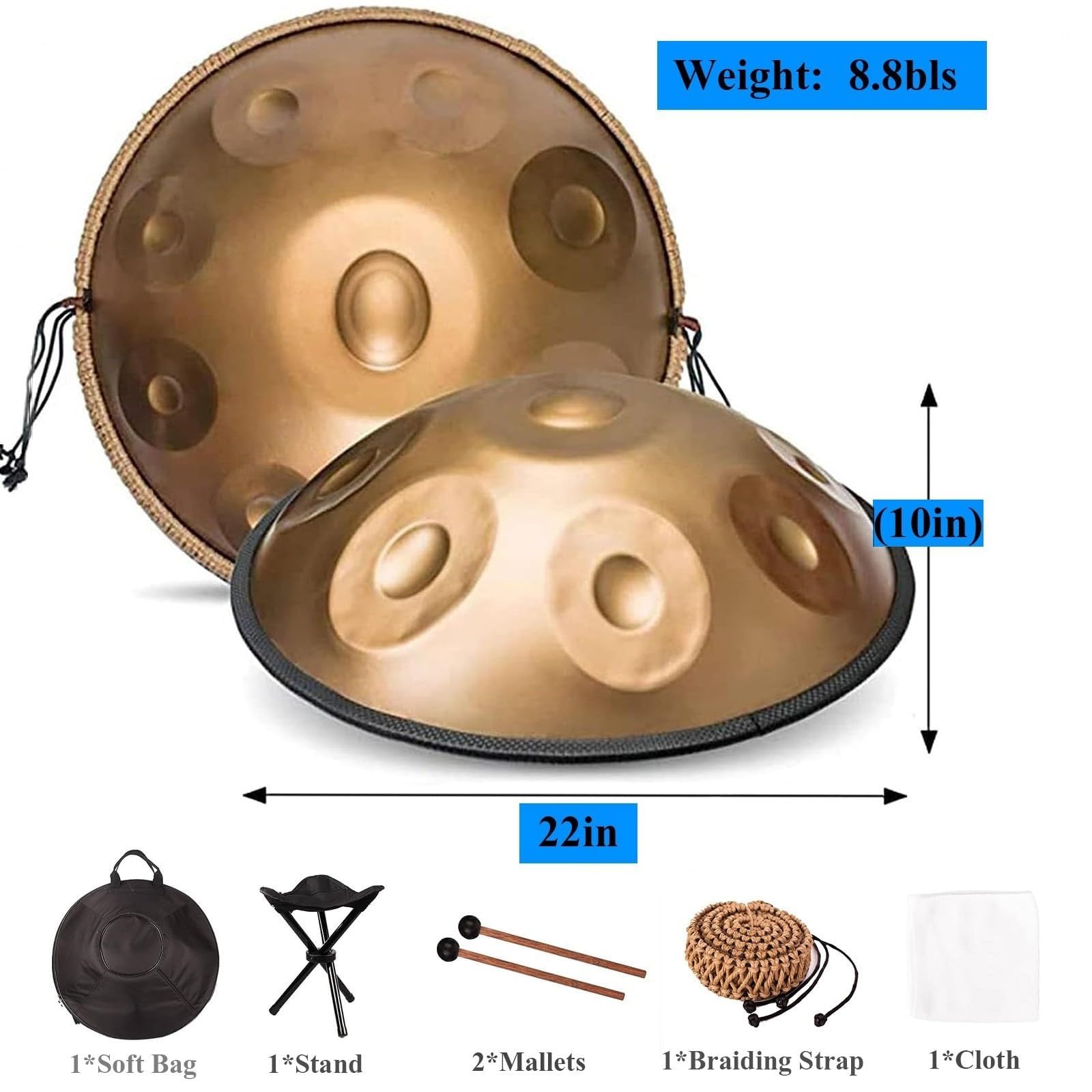 Amazon.co.jp: ハンドパンドラム スチールハンドパン、9/10/12音 D