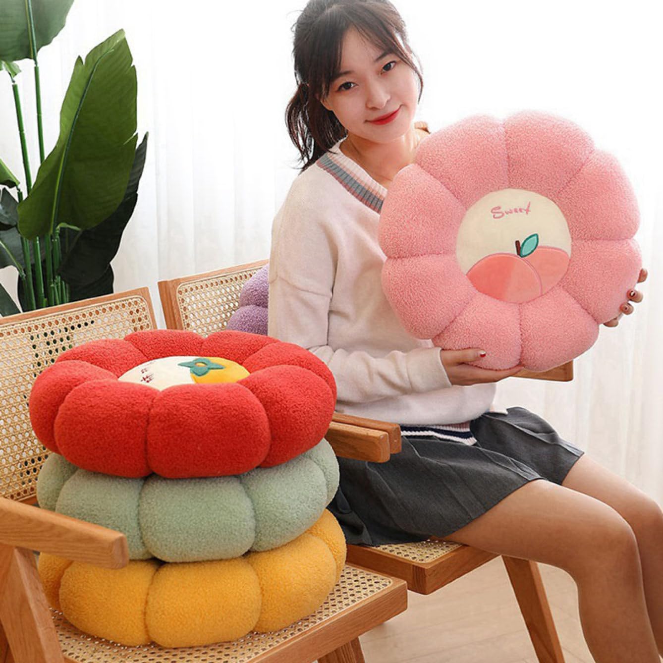 Amazon.co.jp: [KUZQIM] フロアクッション 厚い 花柄 座布団 ラウンド