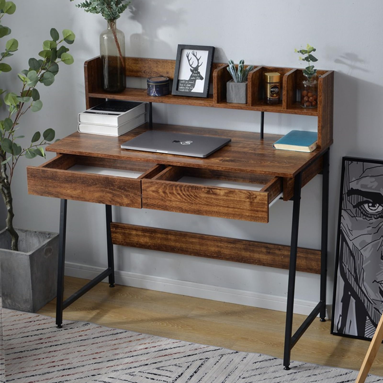 Amazon | パソコンデスク 机 pcデスク デスク収納 引き出し付き 整理