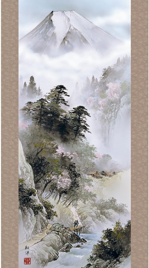 掛け軸 平井楳仙 作 『 東山ノ雪景 』絹本 二重箱 軸装 茶道具 掛軸 美