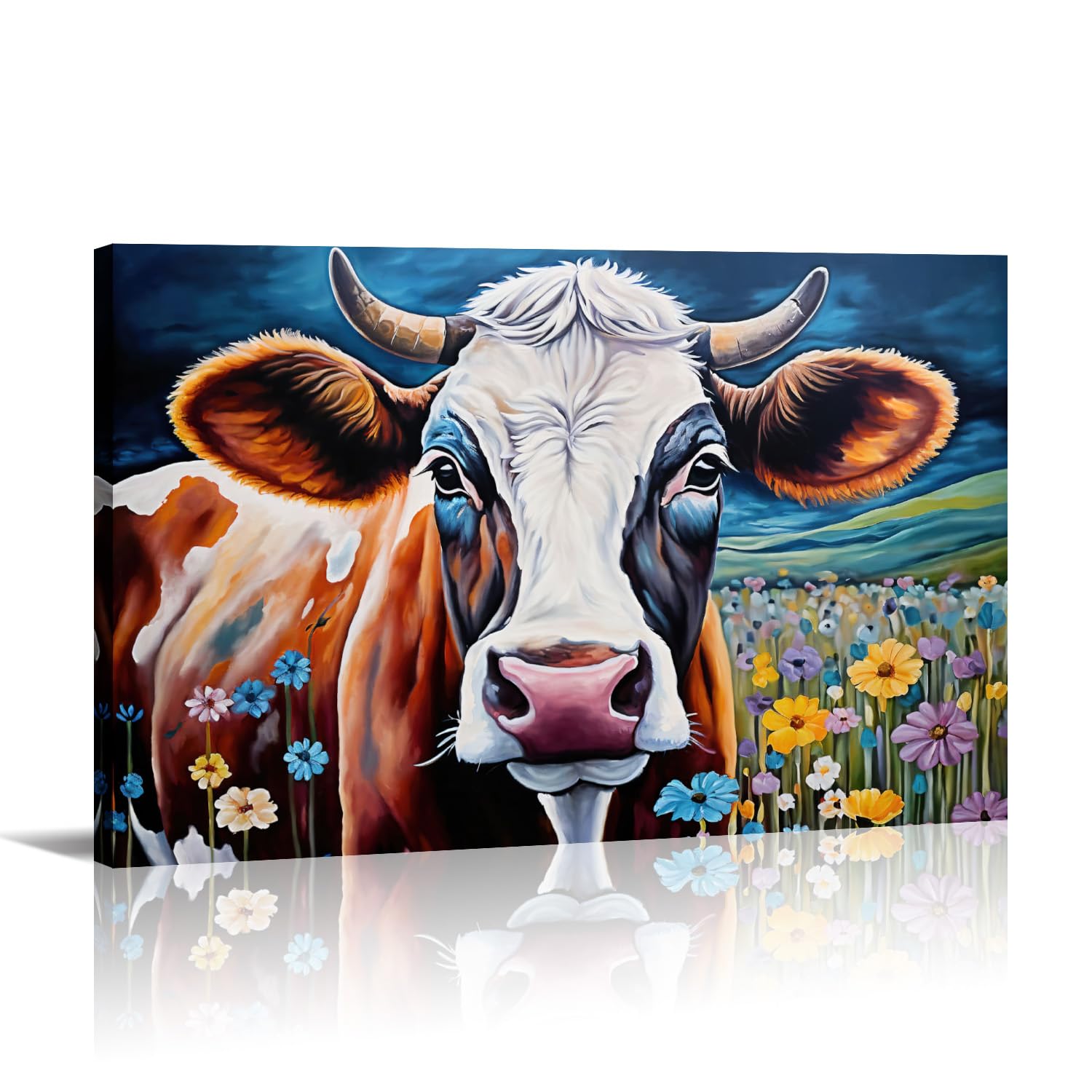 Amazon.co.jp: LYUNSHUO 牛キャンバスウォールアート 鮮やかな牧草地の