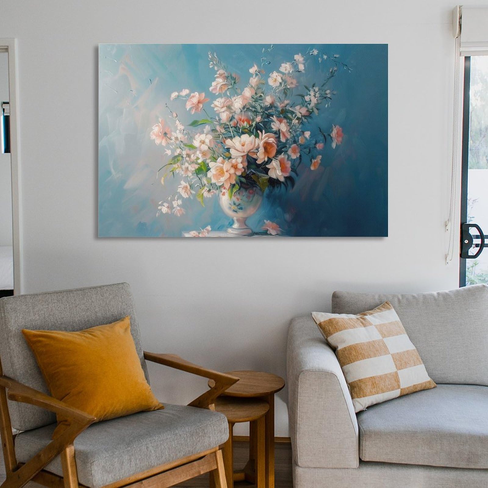 Amazon.co.jp: 絵画 青色の背景に花瓶の花インテリア 絵画 魅力的な花