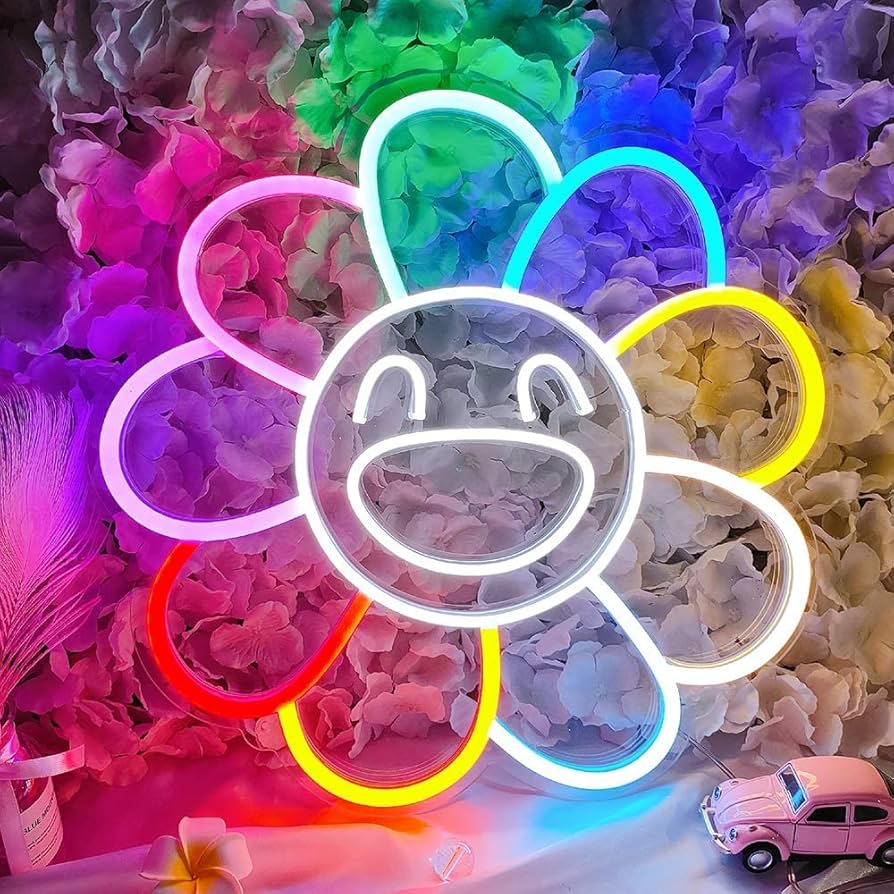 Smile Face Takashi Murakami Sunflower Neon Sign for Wall Decor