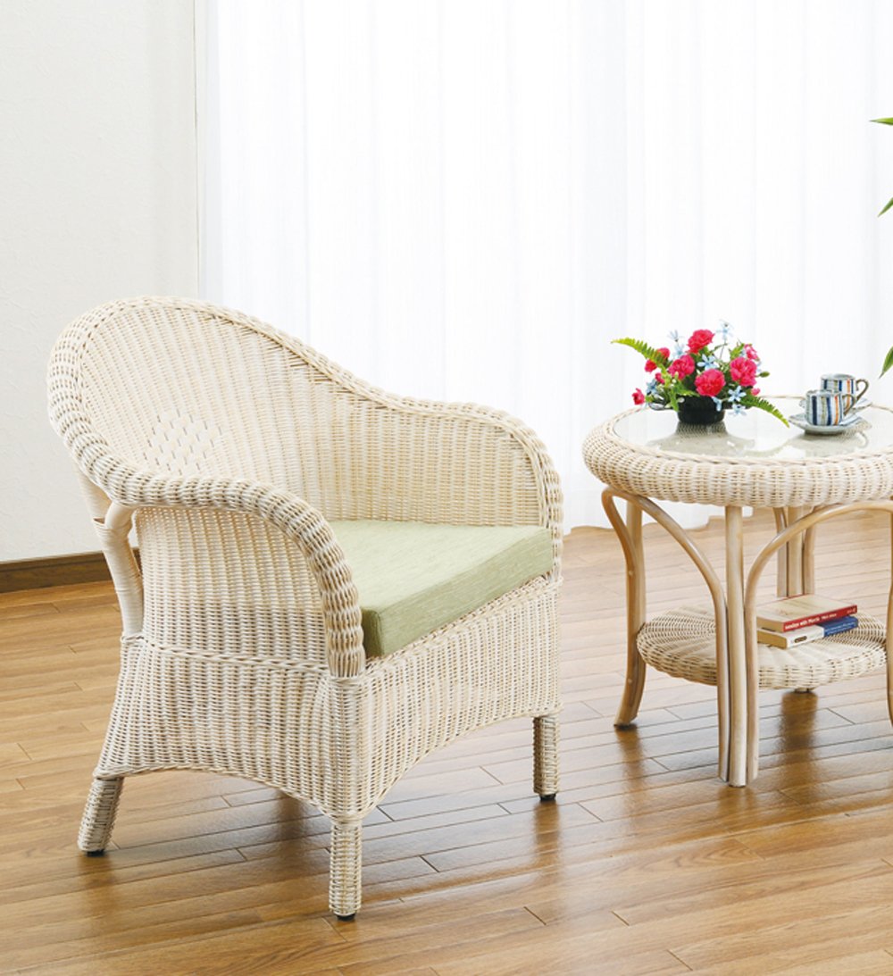 Amazon.co.jp: 籐(ラタン)家具 籐アームチェア ホワイトラタン Y130
