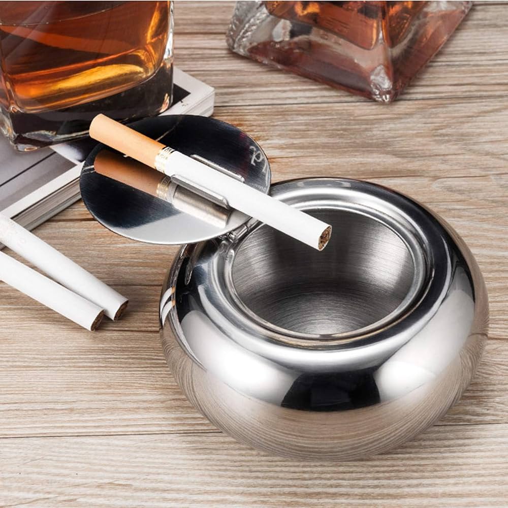 Amazon.co.jp: Hwooo 灰皿 ふた付き ステンレス 卓上灰皿 大容量 密閉