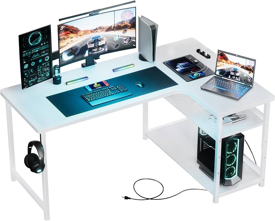 Amazon.co.jp: ゲーミングデスク パソコンデスク L字 カーボン調