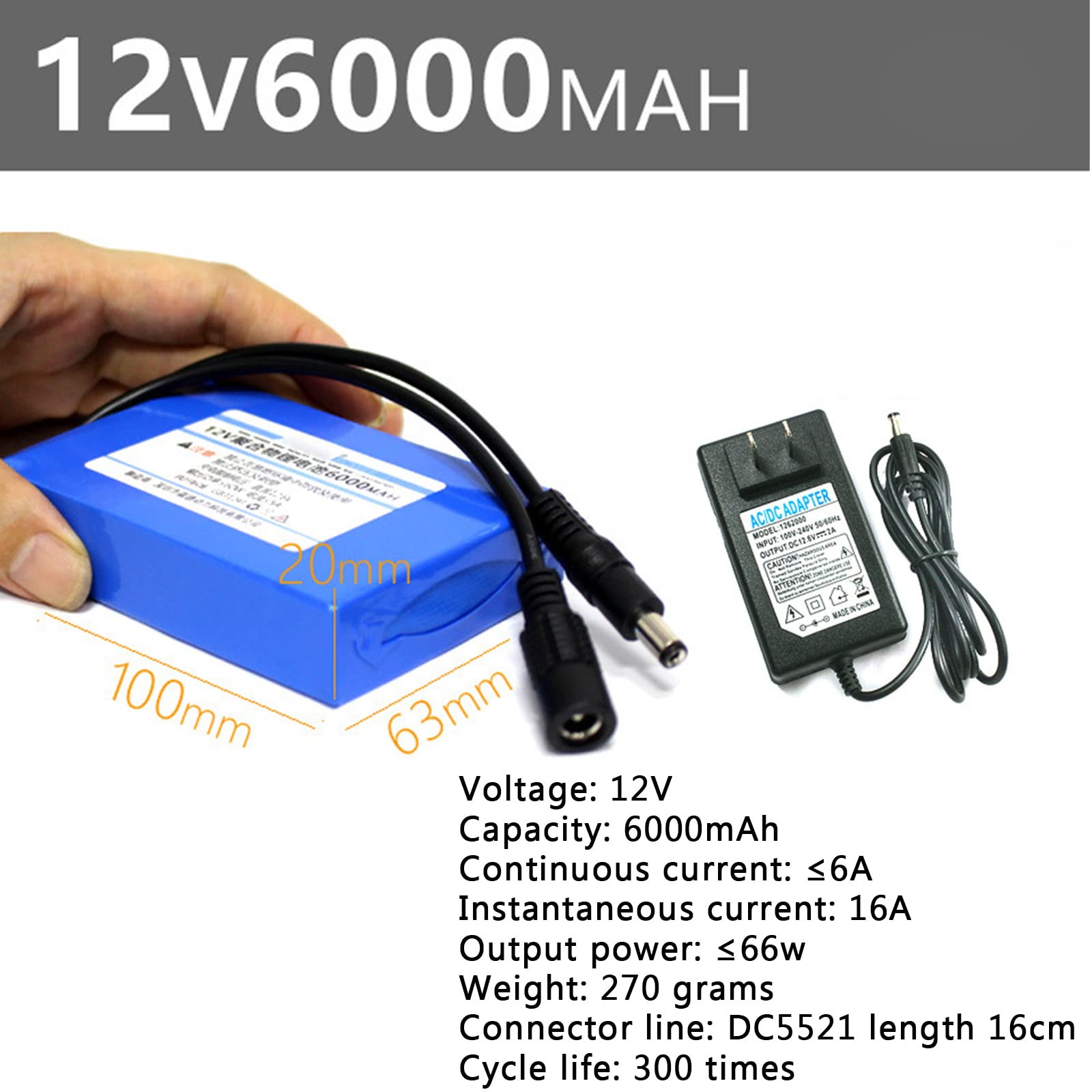 Amazon.co.jp: 12V 6000mAh ポリマー リチウム バッテリー 充電式