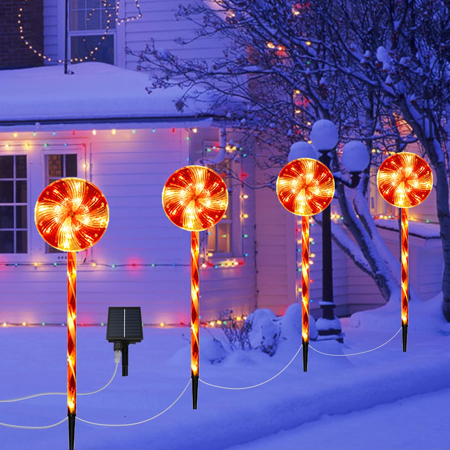 4 Pack Outdoor Christmas Decorations, Lollipop Pathway Lights with