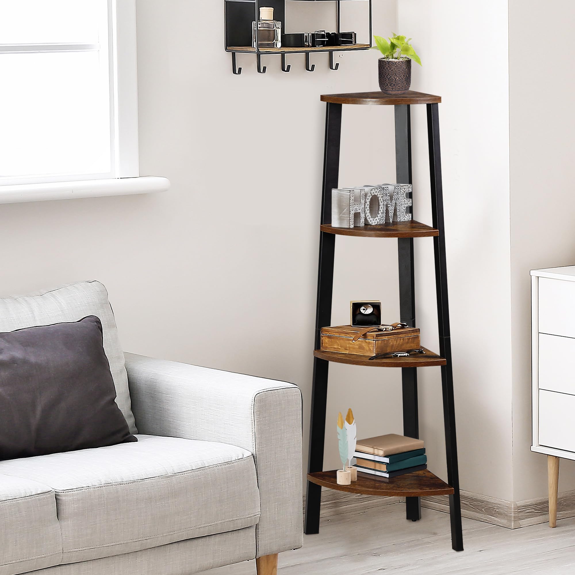 Amazon｜SUPER DEAL コーナーラック コーナーシェルフ 木製 三角