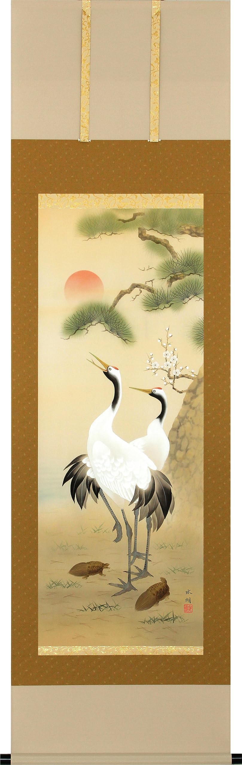 Amazon｜偕拓堂アート 掛け軸 松竹梅鶴亀(桐箱入り) (縦190×横54.5cm