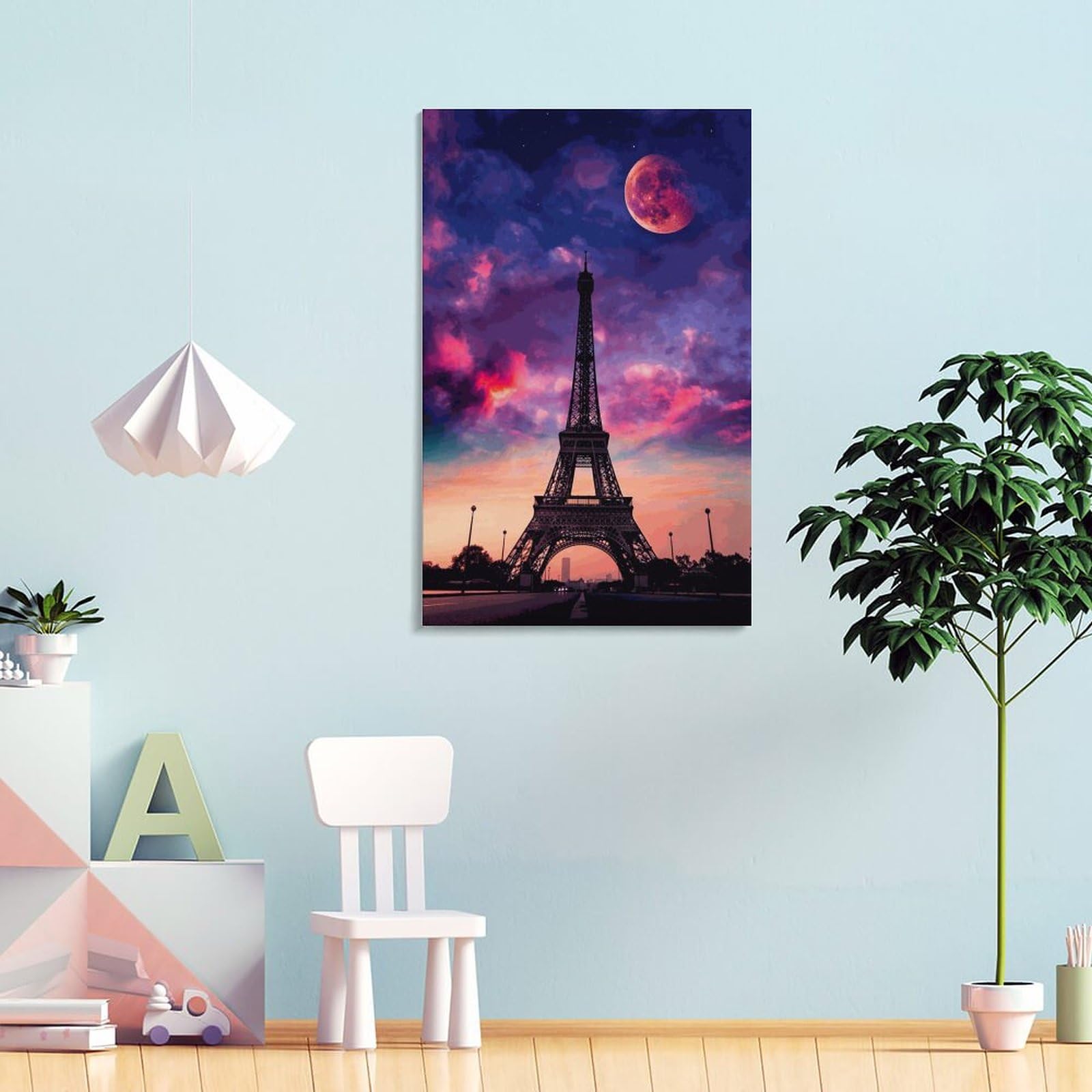 Amazon.co.jp: 絵画 パリのエッフェル塔と夕暮れの月インテリア 絵画