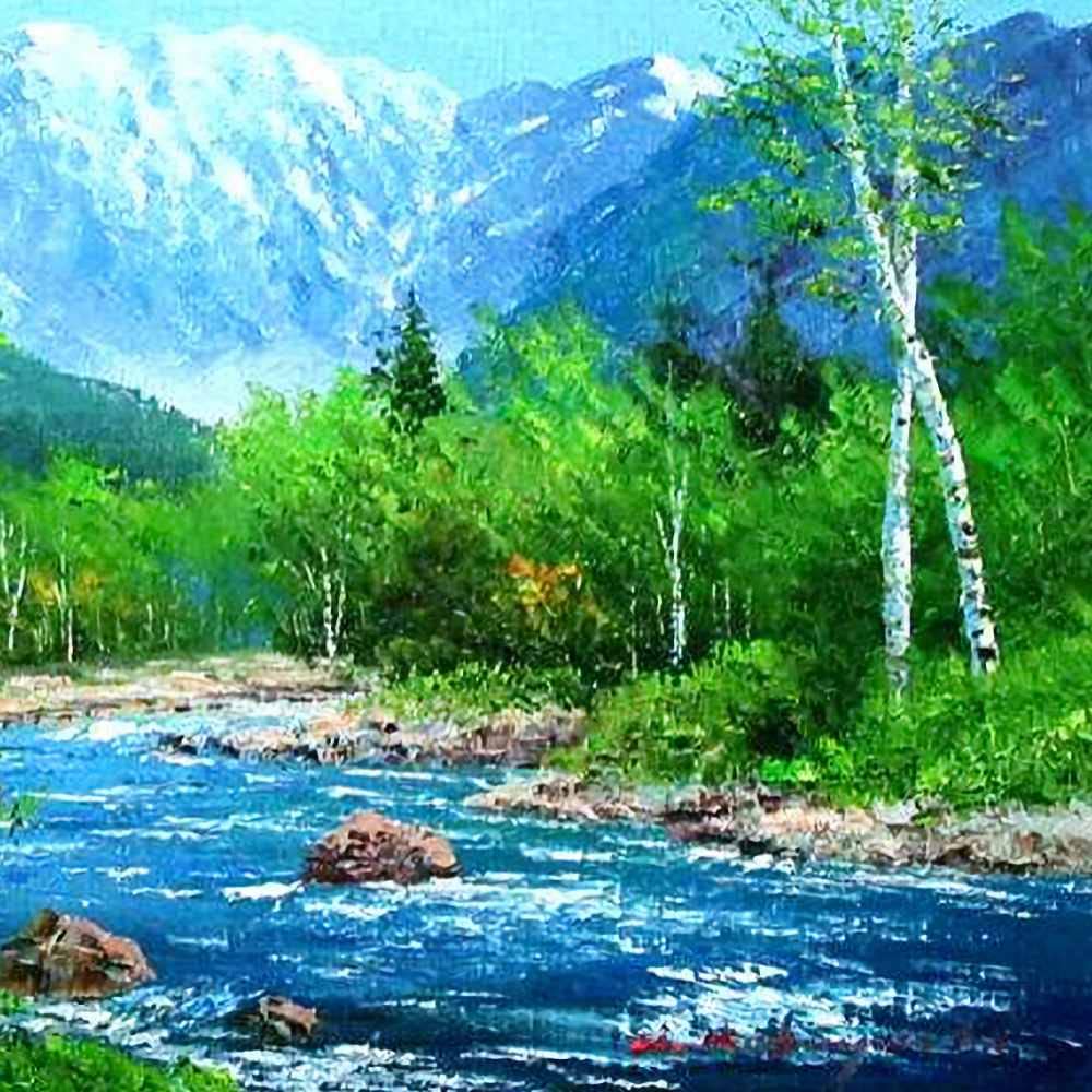 Amazon.co.jp: 小林幸三 梓川 F10号 ゴールド 受注制作 油彩画 油絵