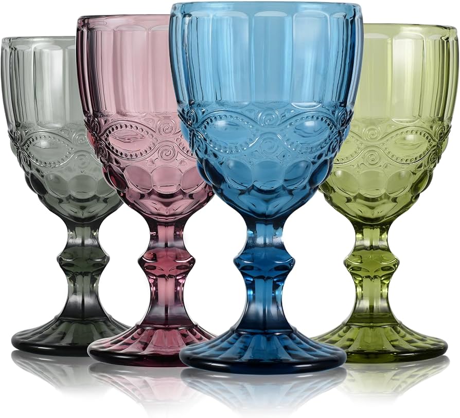 Amazon | Wongblee ヴィンテージガラスゴブレット 10.5オンス エンボス
