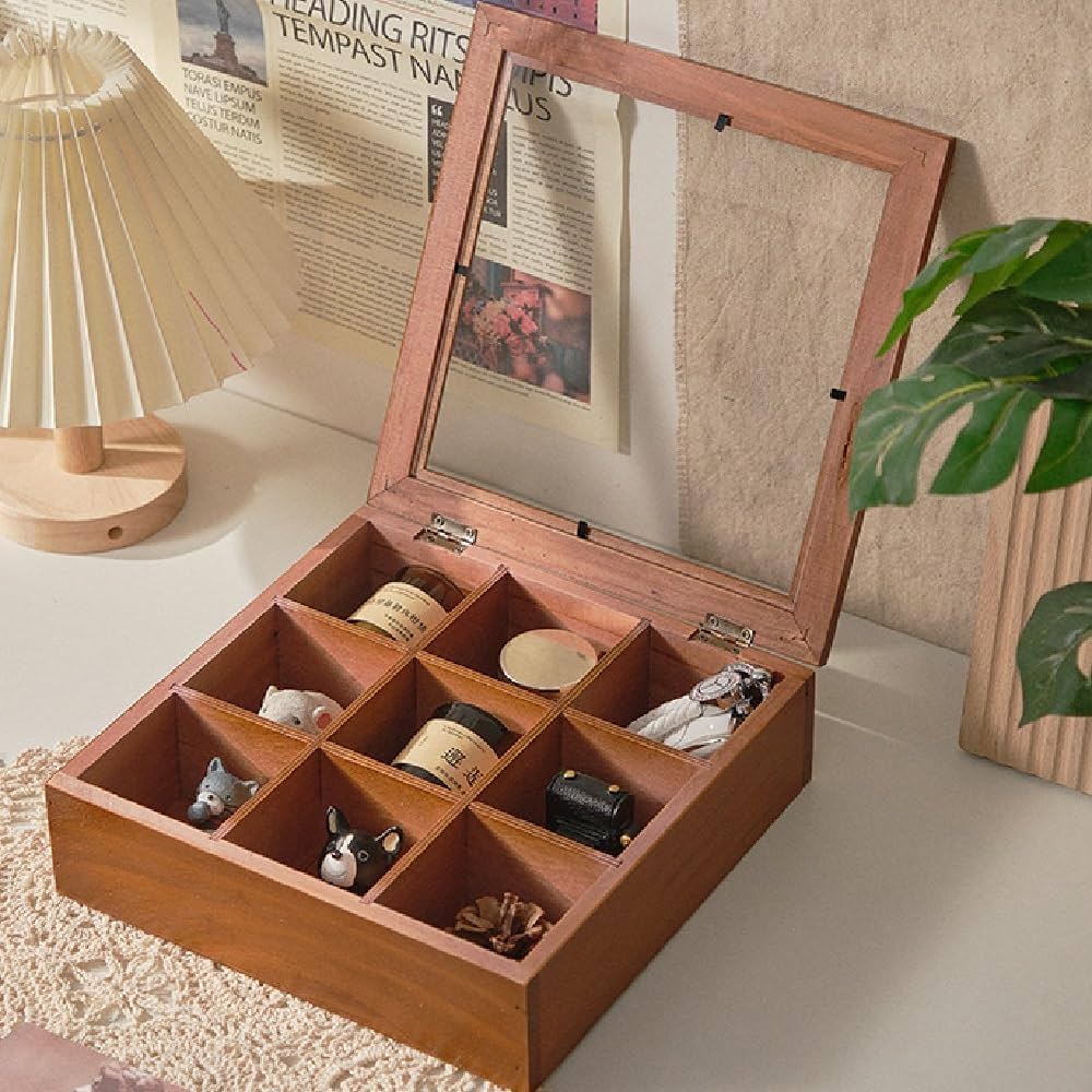 Amazon｜koundeneko コレクションボックス 木製 9仕切り ジュエリー