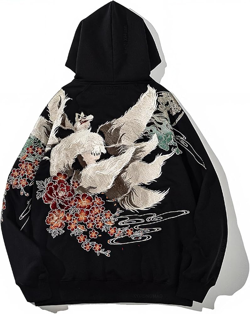 Amazon.com: HaiZi XiHuan Mens Nine Tailed Fox Embroidered Hoodie